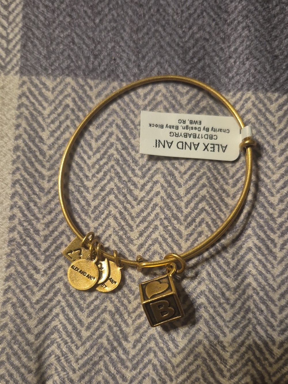 Alex and Ani Gold Block Letter B Charm Expandable Bracelet